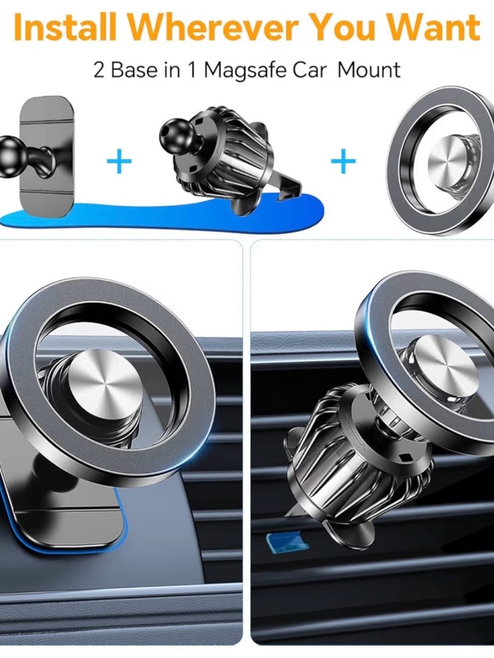 Magnetic Car Phone Mount - Metallic Black